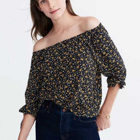 Madewell Women’s 100% Silk Off-the-Shoulder Top in Falling Leaves Size Medium - Picture 3 of 10